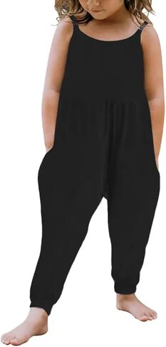 Kislio Toddler Baby Girls Jumpsuit One Piece Mermaid Romper Sleeveless Strap Summer Outfits Pockets Clothes 1-6 Years in Kuwait