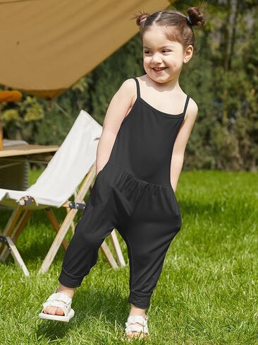 Kislio Toddler Baby Girls Jumpsuit One Piece Mermaid Romper Sleeveless Strap Summer Outfits Pockets Clothes 1-6 Years in Kuwait