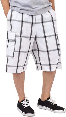 Shaka Wear Shorts Men's Cargo Shorts - Plaid غير الرسمي مريح فضفاضة مرنة الخصر متعددة الجيب سراويل العادية كبيرة S ~ 5xl in Kuwait
