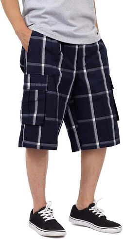 Shaka Wear Shorts Men's Cargo Shorts - Plaid غير الرسمي مريح فضفاضة مرنة الخصر متعددة الجيب سراويل العادية كبيرة S ~ 5xl in Kuwait