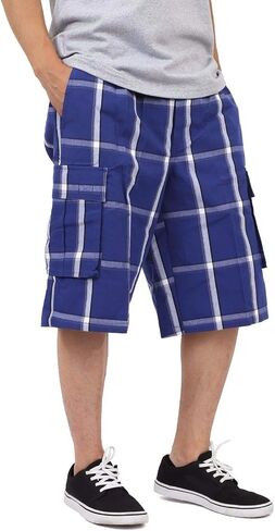 Shaka Wear Shorts Men's Cargo Shorts - Plaid غير الرسمي مريح فضفاضة مرنة الخصر متعددة الجيب سراويل العادية كبيرة S ~ 5xl in Kuwait