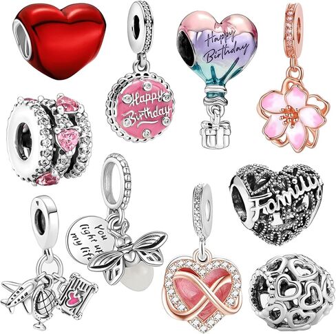 10 Pack Silver Charms for Pandora Bracelets and Necklaces Charms for Women CZ Pendant Jewelry Charm Set in Kuwait