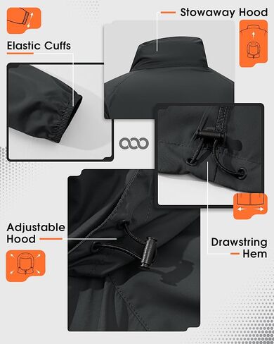 33,000ft Men's Rain Jacket Waterproof Lightweight Raincoat Packable Rain Shell Windbreaker with Hood for Golf Hiking Travel in Saudi Arabia