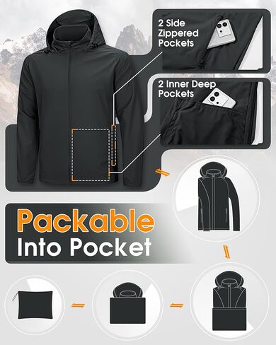 33,000ft Men's Rain Jacket Waterproof Lightweight Raincoat Packable Rain Shell Windbreaker with Hood for Golf Hiking Travel in Saudi Arabia