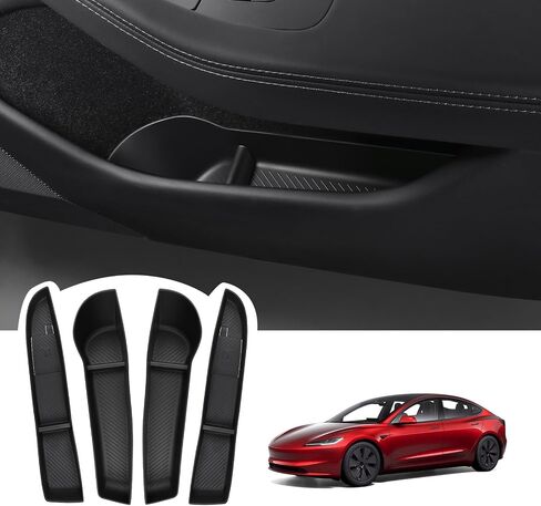 BASENOR 2025 2024 Tesla Model 3 Door Side Storage Box, Door Pocket Liners, TPE Front & Rear Side Organizer Tray Protector Liner for Model 3 Highland Refresh Accessories Set of 4 in Kuwait