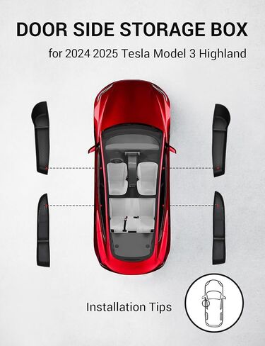 BASENOR 2025 2024 Tesla Model 3 Door Side Storage Box, Door Pocket Liners, TPE Front & Rear Side Organizer Tray Protector Liner for Model 3 Highland Refresh Accessories Set of 4 in Kuwait