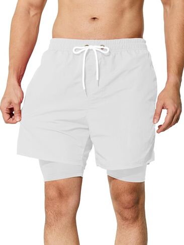 Mens Swim Trunks with Compression Liner 5 inch Inseam Quick Dry Bathing Suit 2 in 1 Board Shorts in Saudi Arabia