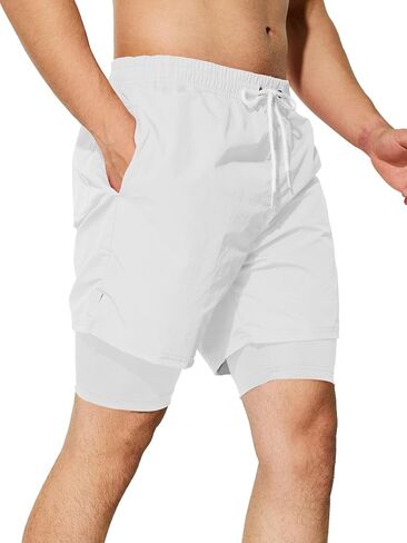 Mens Swim Trunks with Compression Liner 5 inch Inseam Quick Dry Bathing Suit 2 in 1 Board Shorts in Saudi Arabia
