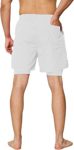 Mens Swim Trunks with Compression Liner 5 inch Inseam Quick Dry Bathing Suit 2 in 1 Board Shorts in Saudi Arabia
