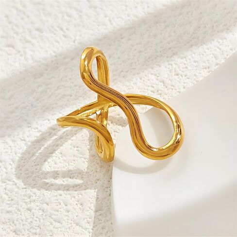 Chunky Rings For Women, Gold Silver Thumb Ring Asymmetrical Wavy Curve Ring Adjustable Non Tarnish Dainty Stainless Steel New Year Anniversary Birthday Jewelry Gift in Kuwait