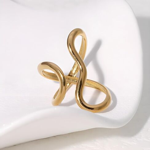 Chunky Rings For Women, Gold Silver Thumb Ring Asymmetrical Wavy Curve Ring Adjustable Non Tarnish Dainty Stainless Steel New Year Anniversary Birthday Jewelry Gift in Kuwait