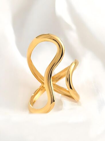 Chunky Rings For Women, Gold Silver Thumb Ring Asymmetrical Wavy Curve Ring Adjustable Non Tarnish Dainty Stainless Steel New Year Anniversary Birthday Jewelry Gift in Kuwait