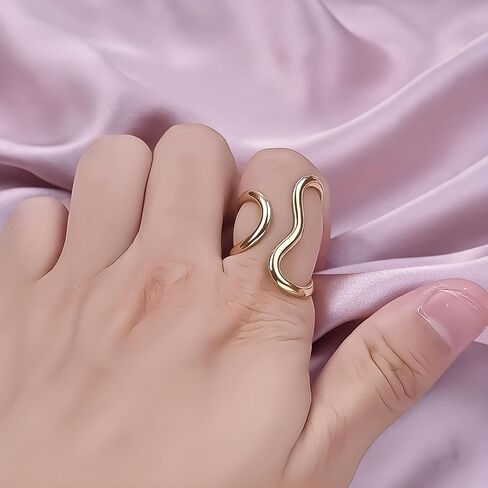 Chunky Rings For Women, Gold Silver Thumb Ring Asymmetrical Wavy Curve Ring Adjustable Non Tarnish Dainty Stainless Steel New Year Anniversary Birthday Jewelry Gift in Kuwait