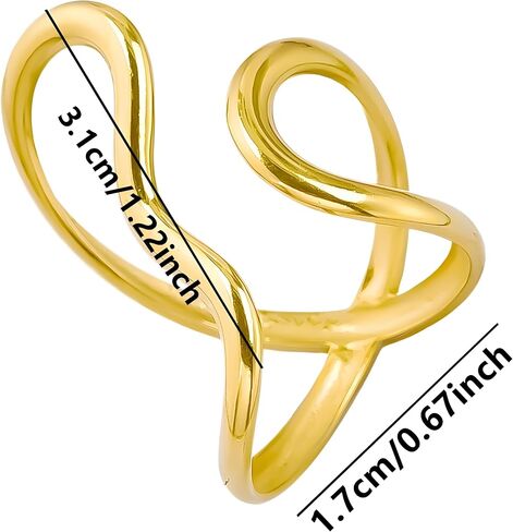 Chunky Rings For Women, Gold Silver Thumb Ring Asymmetrical Wavy Curve Ring Adjustable Non Tarnish Dainty Stainless Steel New Year Anniversary Birthday Jewelry Gift in Kuwait