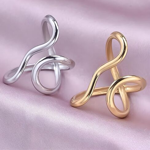 Chunky Rings For Women, Gold Silver Thumb Ring Asymmetrical Wavy Curve Ring Adjustable Non Tarnish Dainty Stainless Steel New Year Anniversary Birthday Jewelry Gift in Kuwait