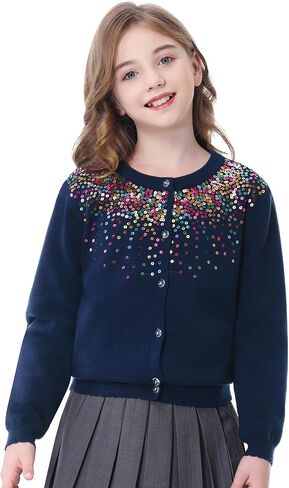 Rolanko Girls Cardigan Sparkling Sequin Kids Knit Button Up Sweater Cardigan Long Sleeve 4-11 Years in Saudi Arabia