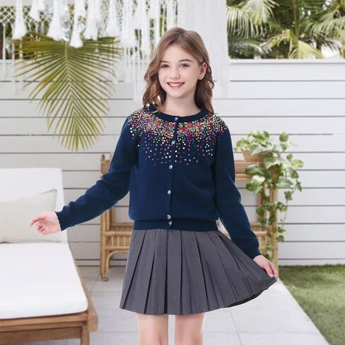 Rolanko Girls Cardigan Sparkling Sequin Kids Knit Button Up Sweater Cardigan Long Sleeve 4-11 Years in Saudi Arabia
