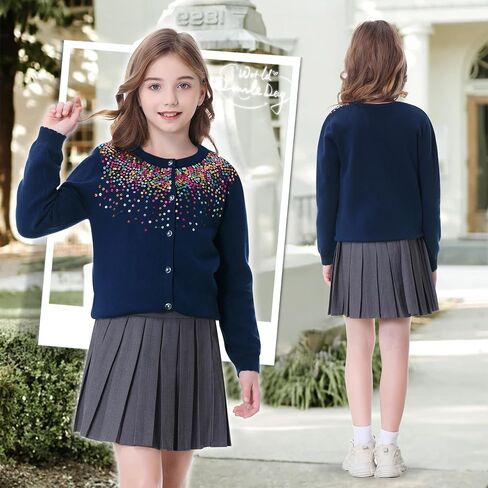 Rolanko Girls Cardigan Sparkling Sequin Kids Knit Button Up Sweater Cardigan Long Sleeve 4-11 Years in Saudi Arabia