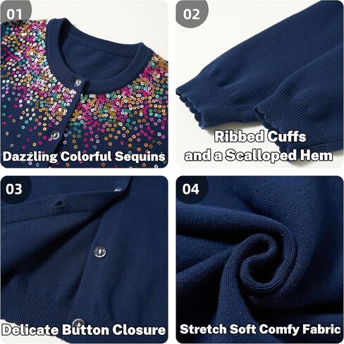 Rolanko Girls Cardigan Sparkling Sequin Kids Knit Button Up Sweater Cardigan Long Sleeve 4-11 Years in Saudi Arabia