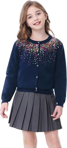 Rolanko Girls Cardigan Sparkling Sequin Kids Knit Button Up Sweater Cardigan Long Sleeve 4-11 Years in Saudi Arabia