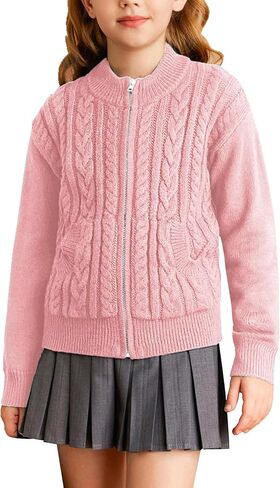 GRACE KARIN Girls Knit Cardigan Sweater Zip Long Sleeve Kids School Uniform Fall Jacket Size 6-14 in Saudi Arabia