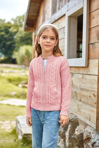 GRACE KARIN Girls Knit Cardigan Sweater Zip Long Sleeve Kids School Uniform Fall Jacket Size 6-14 in Saudi Arabia