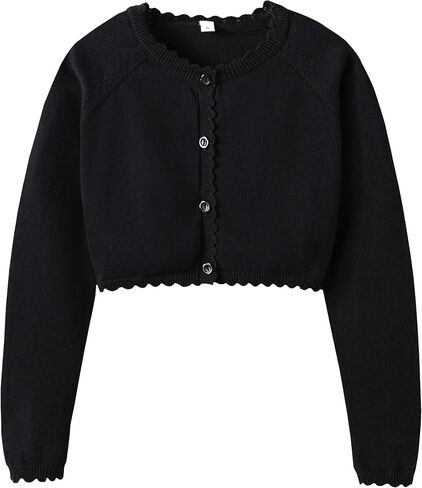Girls Cardigan Sweater Long Sleeve Knit Bolero Shrug Cropped Tops Kids Cardigans with Button in Kuwait