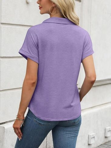 ORANDESIGNE Women's Short Sleeve Polo Tops Summer Button Down Collared T Shirts Casual Cute Ladies Tees in Kuwait