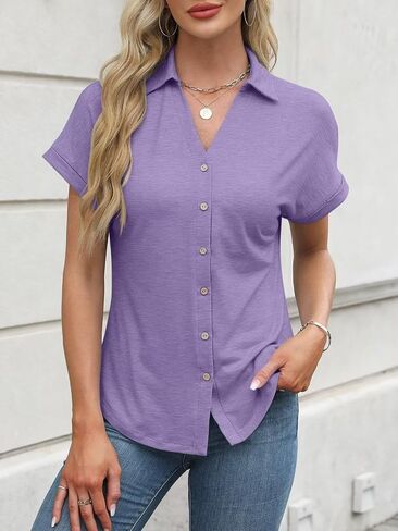 ORANDESIGNE Women's Short Sleeve Polo Tops Summer Button Down Collared T Shirts Casual Cute Ladies Tees in Kuwait