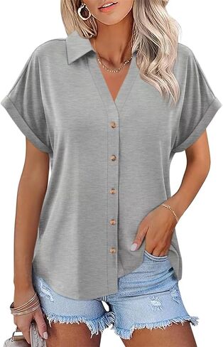 ORANDESIGNE Women's Short Sleeve Polo Tops Summer Button Down Collared T Shirts Casual Cute Ladies Tees in Kuwait