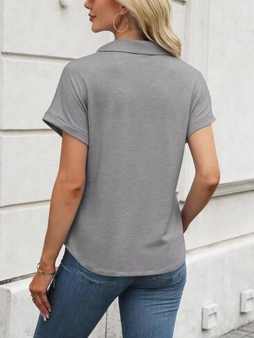 ORANDESIGNE Women's Short Sleeve Polo Tops Summer Button Down Collared T Shirts Casual Cute Ladies Tees in Kuwait