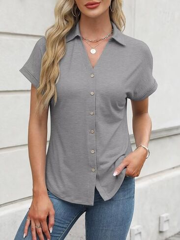 ORANDESIGNE Women's Short Sleeve Polo Tops Summer Button Down Collared T Shirts Casual Cute Ladies Tees in Kuwait