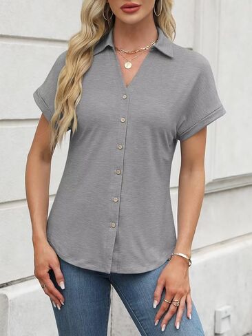 ORANDESIGNE Women's Short Sleeve Polo Tops Summer Button Down Collared T Shirts Casual Cute Ladies Tees in Kuwait