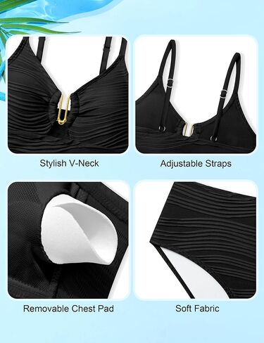 Girls Swimsuit High Waisted Girls Bathing Suit V Neck Cutout Two Piece Swimwear Ruched Solid Padded Bikini Sets 9-16Y in Saudi Arabia
