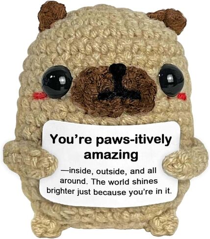 Pug Gifts for Pug Lovers, Positive Crochet Animals Dog Puppy, Mini Cute Pug Decor, Easter Basket Stuffers Encouragement Inspirational Gifts for Women in Saudi Arabia