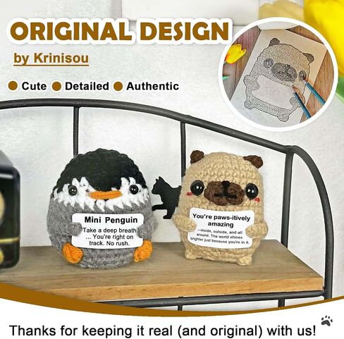 Pug Gifts for Pug Lovers, Positive Crochet Animals Dog Puppy, Mini Cute Pug Decor, Easter Basket Stuffers Encouragement Inspirational Gifts for Women in Saudi Arabia