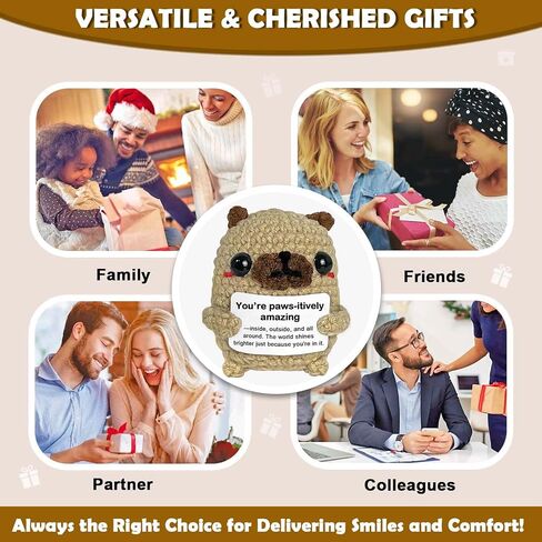 Pug Gifts for Pug Lovers, Positive Crochet Animals Dog Puppy, Mini Cute Pug Decor, Easter Basket Stuffers Encouragement Inspirational Gifts for Women in Saudi Arabia