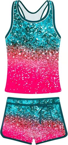 Belovance Girls Swimsuit من قطعتين Tankini بدلات السباحة المتسابقين السباحة مع شورتات رياضية الأطفال في سن المراهقة يرتدي 5-14 سنة in Kuwait