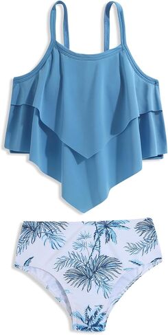 Girls Tankini Swimsuits Two Piece Bathing Suit Ruffle Swimwear Set for Teen Girls 7-16 Years in Kuwait