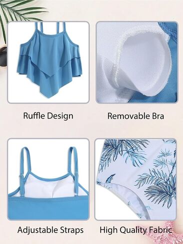Girls Tankini Swimsuits Two Piece Bathing Suit Ruffle Swimwear Set for Teen Girls 7-16 Years in Kuwait