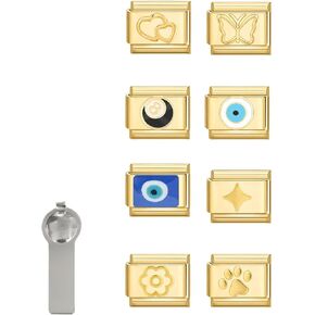 السحر الإيطالي الذهب سحر متنوع وأدوات الافتتاح ، 8pcs 9mm سحر وحدات الرابط يدوي هدايا المجوهرات DIY