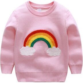 Julerwoo Toddler Girl Pink Pullover Sweaters Rainbow Prints Crewneck Knit Sweater Tops