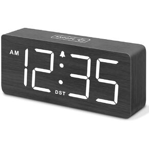 DreamSky Wooden Digital Alarm Clock for Bedroom - Loud Alarm Clock for Heavy Sleepers with Volume Control, Desk Clocks for Living Room with Large Numbers, Dimmer, DST, Wood Decor