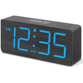 DreamSky Wooden Digital Alarm Clock for Bedroom - Desk Clocks with Large Numbers for Living Room, Office, Dimmer, USB Port, Loud Alarm for Heavy Sleepers with Volume Control, DST, Wood Decor & Gifts