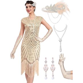 Women's Flapper Dresses 1920s Dresses for Women Great Gatsby Sequin Fringed Roaring 20s with 20s Accessories Set