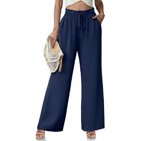 Women's High Waisted Wide Leg Pants Flowy Palazzo Pants Work Casual Tie Knot Pants with Pockets