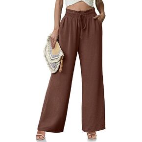 Women's High Waisted Wide Leg Pants Flowy Palazzo Pants Work Casual Tie Knot Pants with Pockets in Kuwait