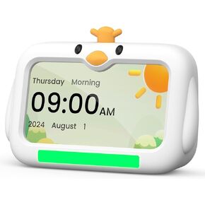 Kids Alarm Clock - OK to Wake Clock for Toddlers,7 Inch Sleep Training Clocks with Red/Green Lights, 8 Natural Sounds & 2 Levels Night Lights for Children.
