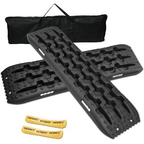 Off-Road Traction Boards, Pair Recovery Tracks Tire Traction Mats for 4WD Mud,Sand,Snow Tracks. 4X4 Recovery Boards with 2 Straps&Storage Bag for RV Truck Jeep SUV,Black