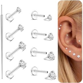 Milacolato G23 Titaniumless Lillsless Earrings Back Strings Studs Hypoallergenic 14K Gold Rings Late Rings Austs 20G/18G/16G LABRET STUDS LIP RIP
